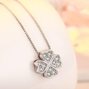 Sterling Silver Four-Leaf Clover Zirconia Pendant Necklace